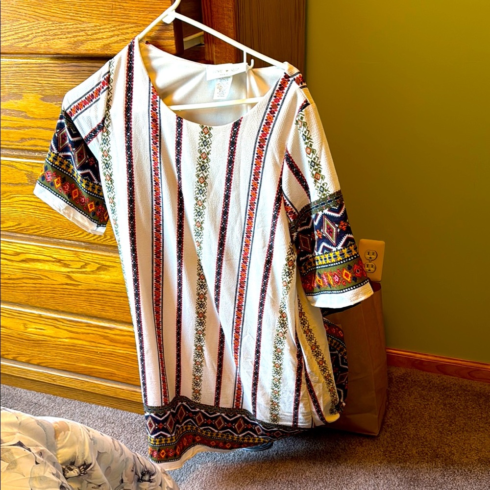 Colorful Striped Dress with Patterned Sleeves